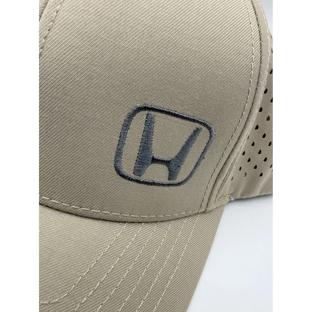 Honda Tan Khaki Perforated Performance Baseball Cap Adjustable Hat Embroidered